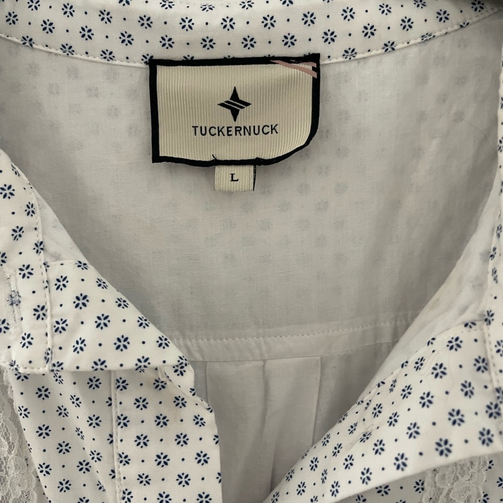 Tuckernuck White and Blue Floral Blouse Large - Picture 2 of 2